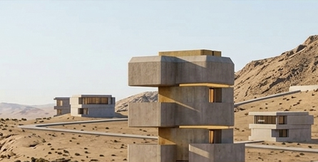 Concrete home over mesh forms